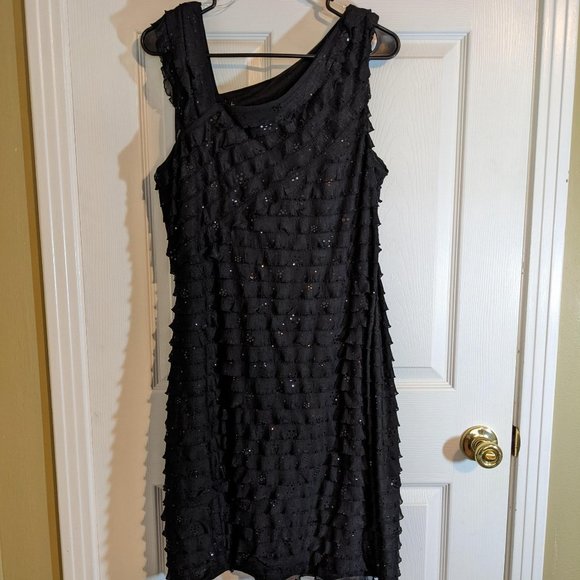 Signature Robbie Bee Black Tiered Sequin Dress w/Rhinestone Details - size L - Picture 2 of 11